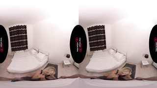 Ravishing towheaded is getting on all fours on the floor and deep-throating her neighbor's stiff wood, like a professional