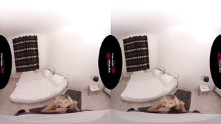 Ravishing towheaded is getting on all fours on the floor and deep-throating her neighbor's stiff wood, like a professional