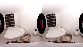 Ravishing towheaded is getting on all fours on the floor and deep-throating her neighbor's stiff wood, like a professional