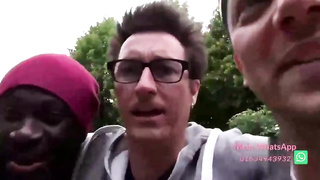 Buxom female is having an bi-racial, mmf threeway in the back of a van and loving it