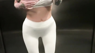 clean-shaven fuckslut splattering climax in public elevator