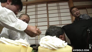 Japanese black-haired loves when boys are using her as a human table, while she is bare