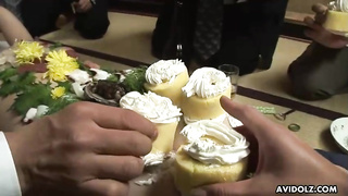 Japanese black-haired loves when boys are using her as a human table, while she is bare