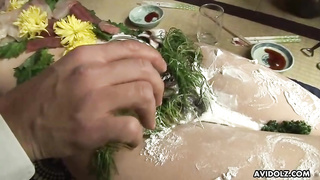 Japanese black-haired loves when boys are using her as a human table, while she is bare