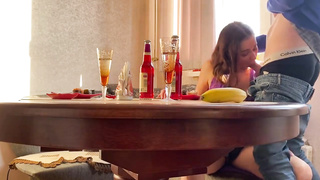 This sushi delivery guy has never seen anything like this at work - Alina Tumanova before oral job in translucent undergarments