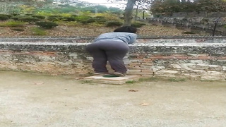 Uber-Cute brown-haired is blowing a stranger's dinky in the woods, just for the joy of it