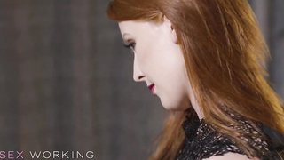 Crimson haired stunner gave an amazing hj to a dude she loved, before they pummeled