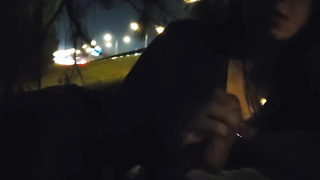 Manmeat luving female is providing a suck off to a stranger in a public place, late at night