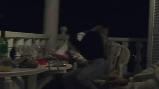 Excited lesbos began making out on the balcony and shortly they were tonguing each other up