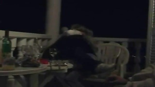 Excited lesbos began making out on the balcony and shortly they were tonguing each other up