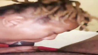 After deep-throating a thick, black chisel, trampy Ebony nymph is slurping geysers of new jism