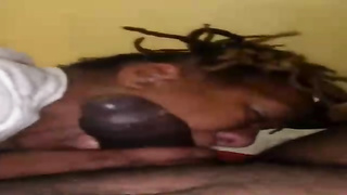 After deep-throating a thick, black chisel, trampy Ebony nymph is slurping geysers of new jism