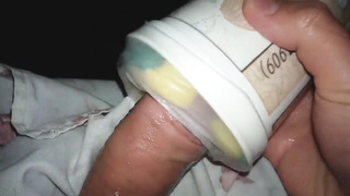 I use my homemade fleshlight - spunk stiff