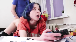 Blue- haired, gamer nymph is screaming while getting humped from the back, because it perceives so supreme