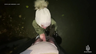 Cute, fledgling damsel is squealing while throating a stranger's shaft , in the middle of the night