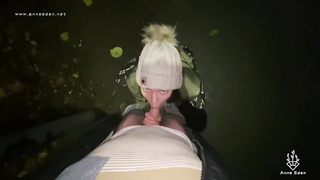 Cute, fledgling damsel is squealing while throating a stranger's shaft , in the middle of the night