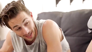 Ravishing dark haired got spunk all over her shaven slit, after having gang fuckfest with junior fellows