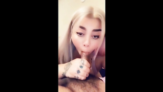 Round stunner with tats and large orbs is gargling man sausage in a POINT OF VIEW fashion, just for joy