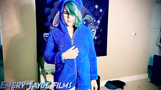 Lush black-haired is posing bare-breasted in various models of undies, in front of the camera, at home