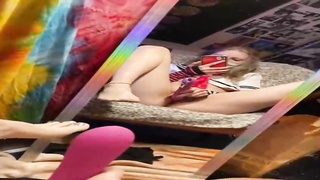 Ash-Blonde student with puny jugs is fapping in front of the mirror and loving it