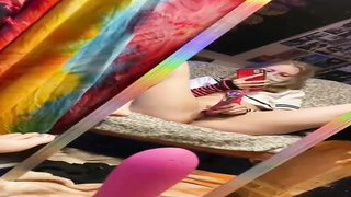 Ash-Blonde student with puny jugs is fapping in front of the mirror and loving it