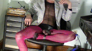 ROBERT RICHARD MILGATE - PINK FISHNET PANTYHOSE OVER A SHEER BLACK BODYSTOCKING