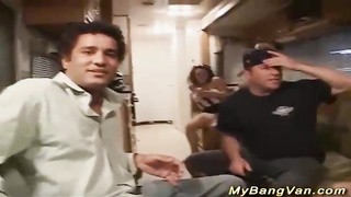 2 crazy nymphs are railing rock rock hard hard-ons in the camper, in the late afternoon