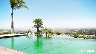 Thrilled light-haired stunner is anxiously gargling a large, black stiffy and listening to her paramour's groans