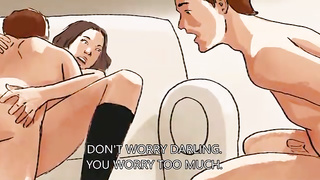 Animation dark-haired is having xxx hookup with her paramour, while her accomplice is witnessing them