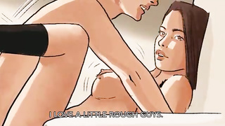 Animation dark-haired is having xxx hookup with her paramour, while her accomplice is witnessing them
