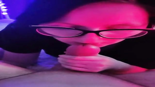 Nerdy doll is deep-throating a rock firm bone like a professional wanting to get jizm in facehole