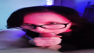 Nerdy doll is deep-throating a rock firm bone like a professional wanting to get jizm in facehole