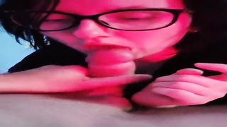 Nerdy doll is deep-throating a rock firm bone like a professional wanting to get jizm in facehole