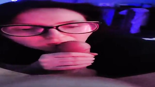 Nerdy doll is deep-throating a rock firm bone like a professional wanting to get jizm in facehole