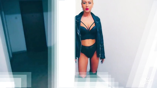 Russian ash-blonde in a leather jacket, Adella Jay is blowing a rock firm man meat in the elevator