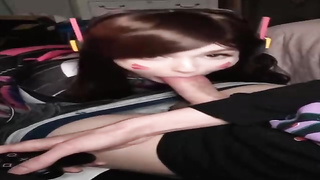 Dva is anxiously deepthroating one of the fattest boners she has ever seen, just for joy