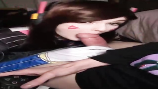 Dva is anxiously deepthroating one of the fattest boners she has ever seen, just for joy