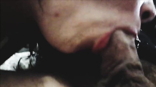 Hooded dark haired is anxiously blowing a rock hard trouser snake, as deep as she can drink it