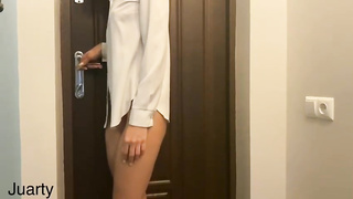 Hooded damsel went to her neighbor's place to gargle his man rod and get ravaged from the back