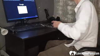 Nerdy brown-haired loves to perceive a rock stiff trunk in her throat, until it erupts