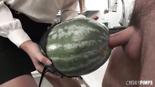 Hawaiian bombshell, Gizelle Blanco is railing a rock stiff shaft on the floor, in the kitchen