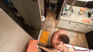Female Deep Fellates Dinky In The Douche, Plows In Different Poses And Receives Money-Shot On Slit