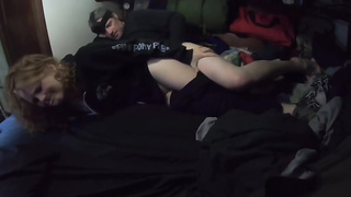 Crimson haired honey is inhaling a rock rock-hard man sausage as deep as she can drink it