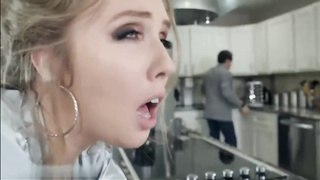 Platinum-Blonde chick is getting ravaged in the kitchen, in the middle of a stellar day