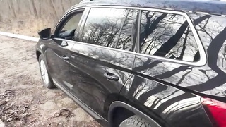 Cute platinum-blonde with glasses is groping her soddening raw coochie in the truck and luving it