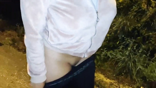 Kinky stud is tearing up his neighbor's nasty wifey in the street, in the middle of the night