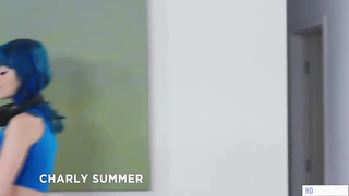 Stunner with blue hair, Jewelz Blu luvs to have girl-girl romp with Charly Summer while at work