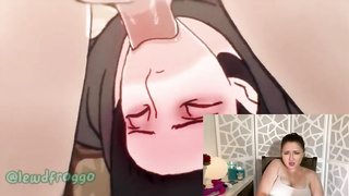 Plump damsel is fapping while witnessing animation pornography and bellowing from enjoyment during an ejaculation