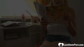 LOVEHOMEPORN - Towheaded teenage takes a big hard-on from behind