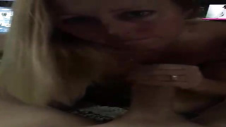 Blond knob teaser is providing a filthy sucky-sucky to a mate and drinking jizm like a professional